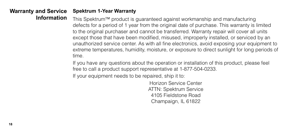 Spektrum SPM1014 User Manual | Page 18 / 20
