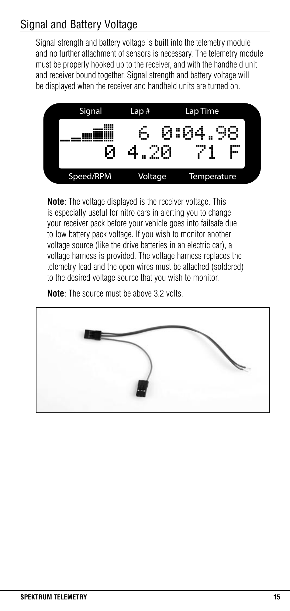 Signal and battery voltage | Spektrum SPM1300 User Manual | Page 15 / 24