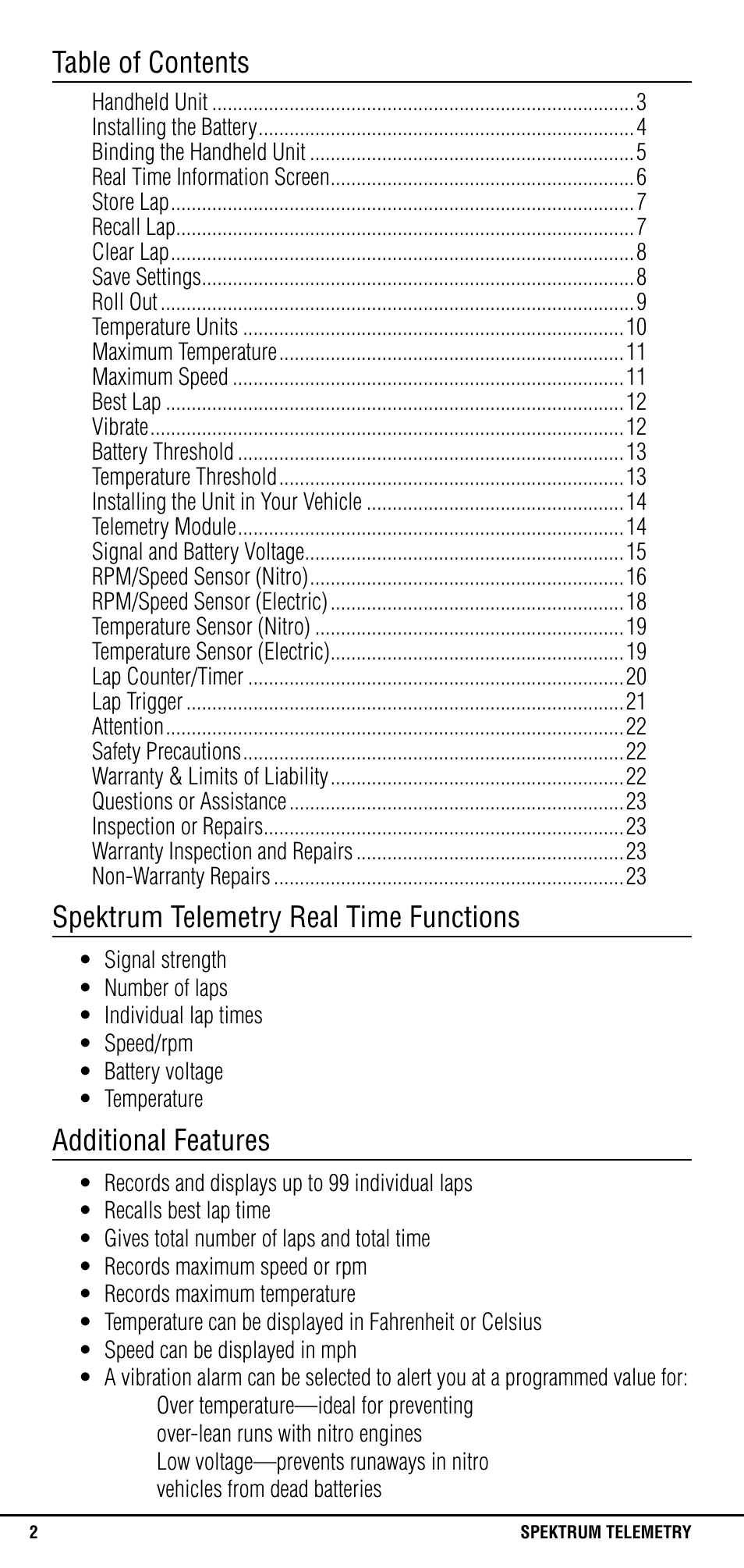 Spektrum SPM1305 User Manual | Page 2 / 24