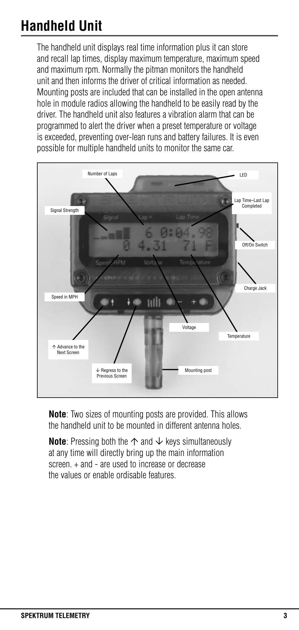 Handheld unit | Spektrum SPM1305 User Manual | Page 3 / 24