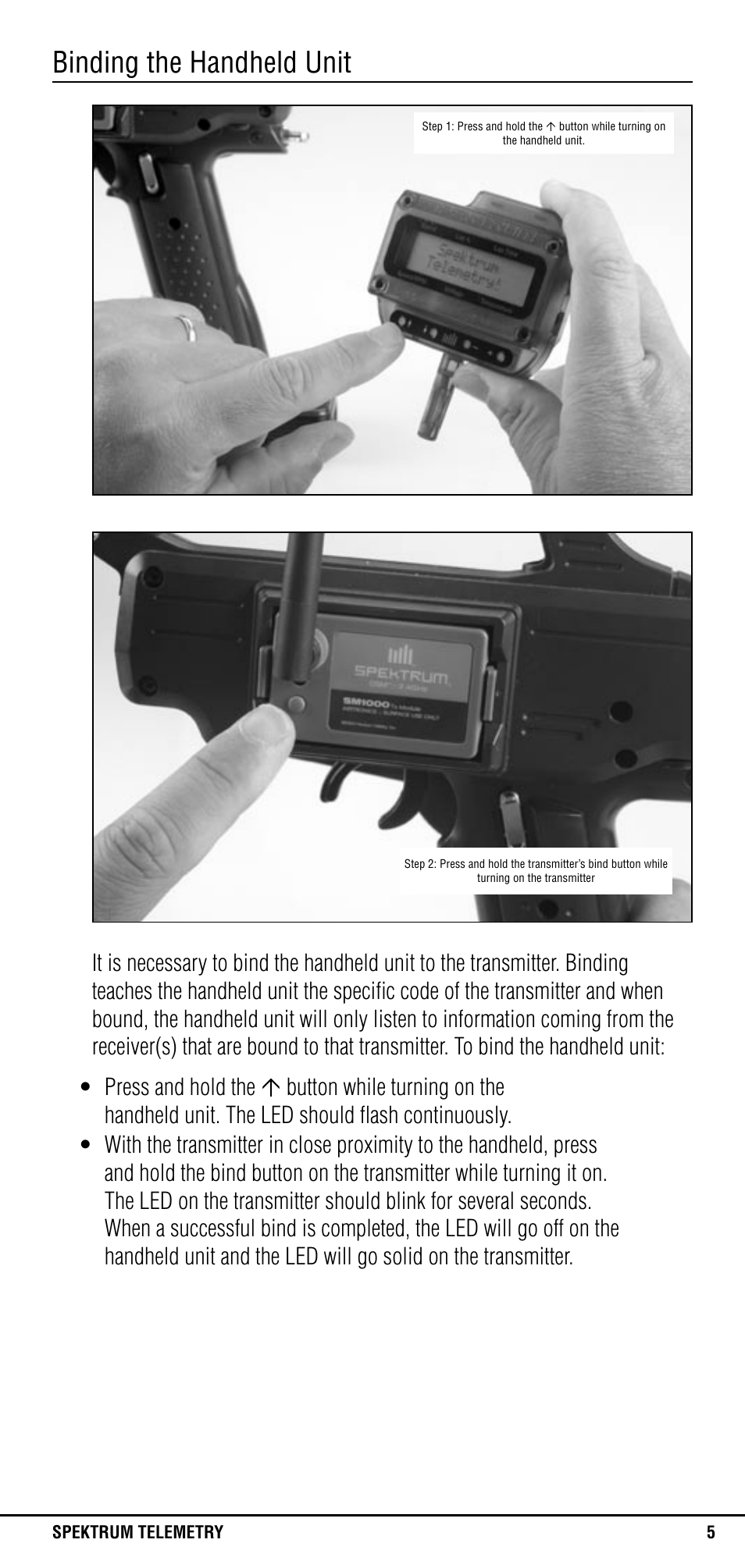 Binding the handheld unit | Spektrum SPM1305 User Manual | Page 5 / 24