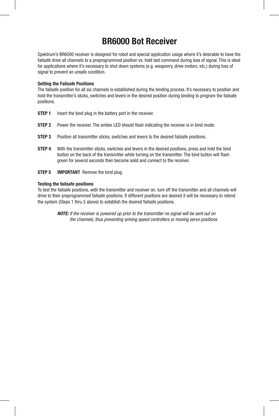 Spektrum SPM6000BR User Manual | 2 pages