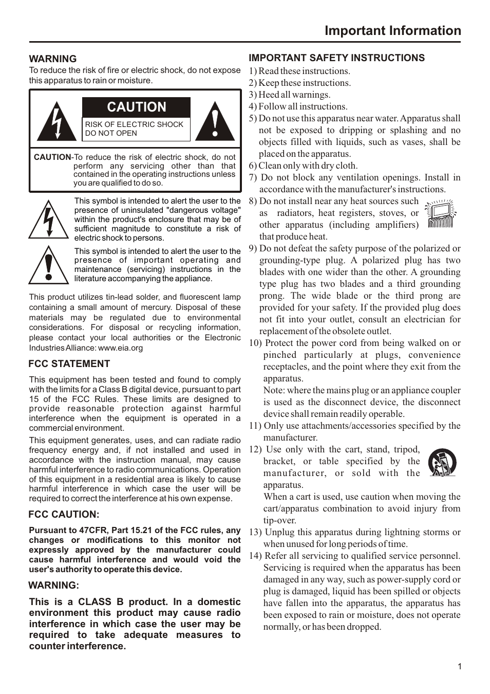 页面 2, Caution, Important information | Audiovox FPE3207 User Manual | Page 2 / 55