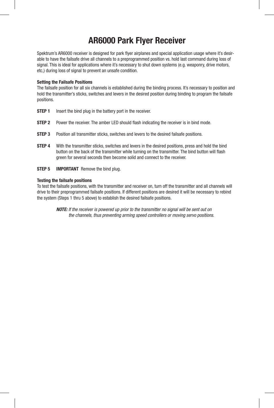 Spektrum SPM6000 User Manual | 2 pages