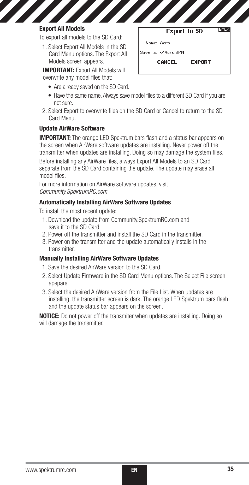 Spektrum SPM18000 DX18QQ User Manual | Page 35 / 74