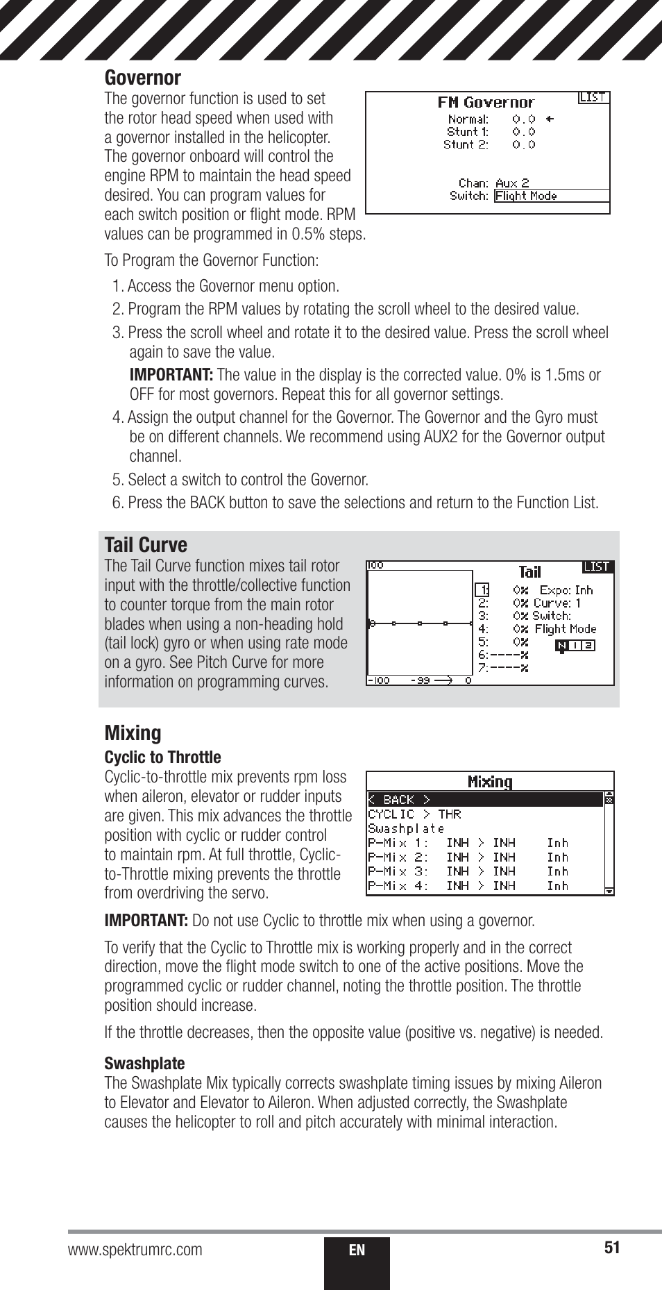 Governor, Tail curve, Mixing | Spektrum SPM18000 DX18QQ User Manual | Page 51 / 74