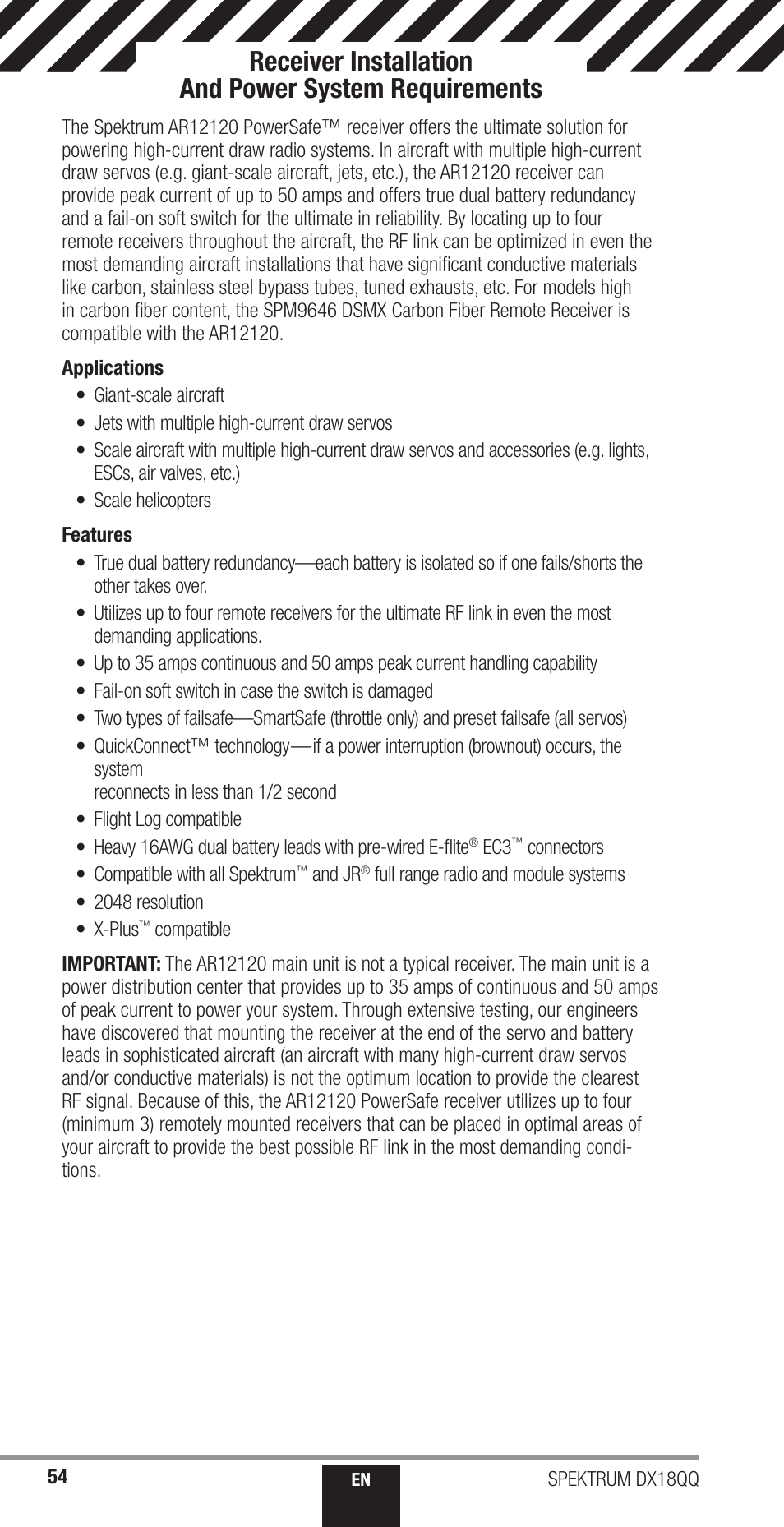 Spektrum SPM18000 DX18QQ User Manual | Page 54 / 74