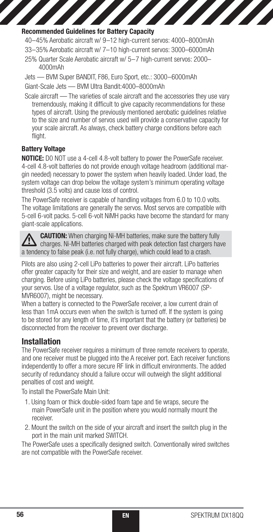 Installation | Spektrum SPM18000 DX18QQ User Manual | Page 56 / 74