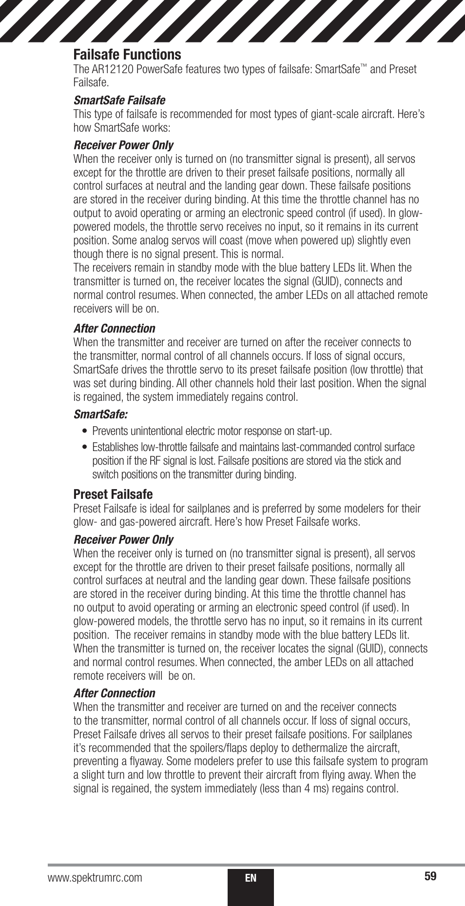 Failsafe functions | Spektrum SPM18000 DX18QQ User Manual | Page 59 / 74