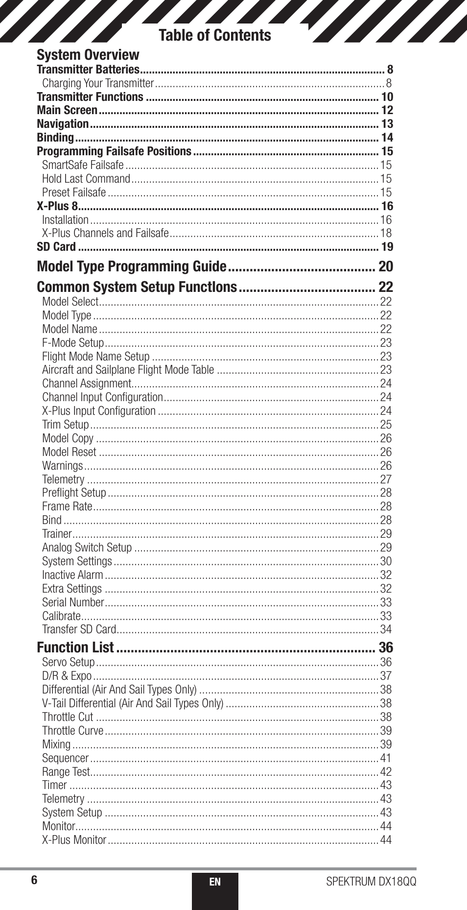 Spektrum SPM18000 DX18QQ User Manual | Page 6 / 74