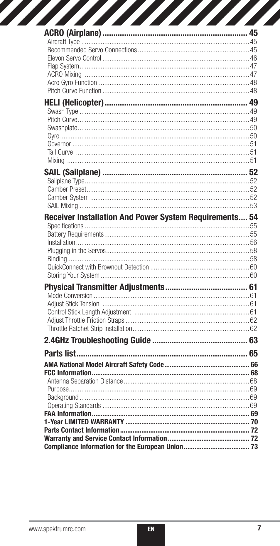 Spektrum SPM18000 DX18QQ User Manual | Page 7 / 74