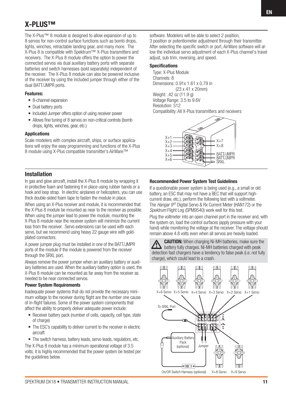 X-plus, Installation | Spektrum SPM18100 DX18 User Manual | Page 11 / 47