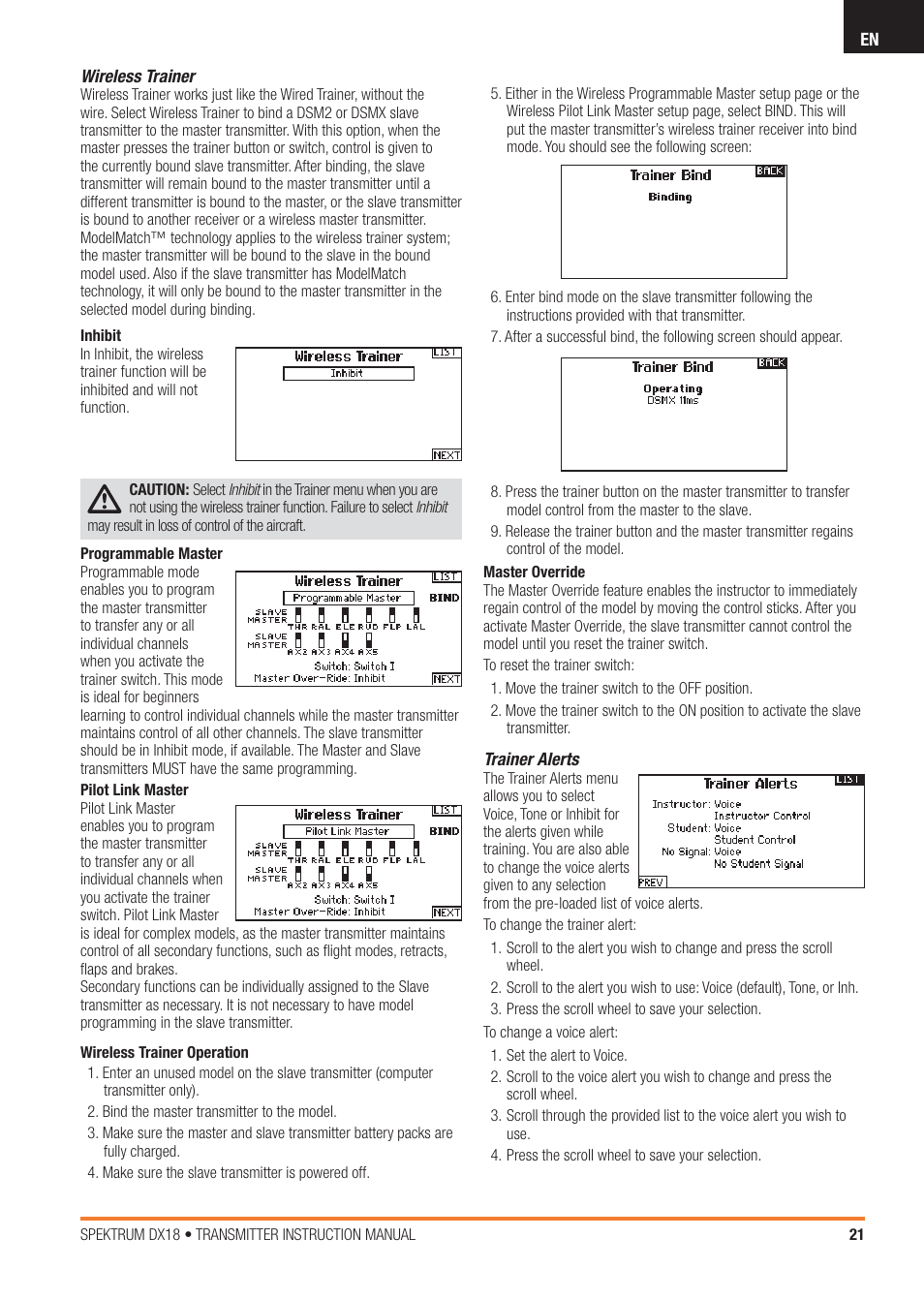 Spektrum SPM18100 DX18 User Manual | Page 21 / 47