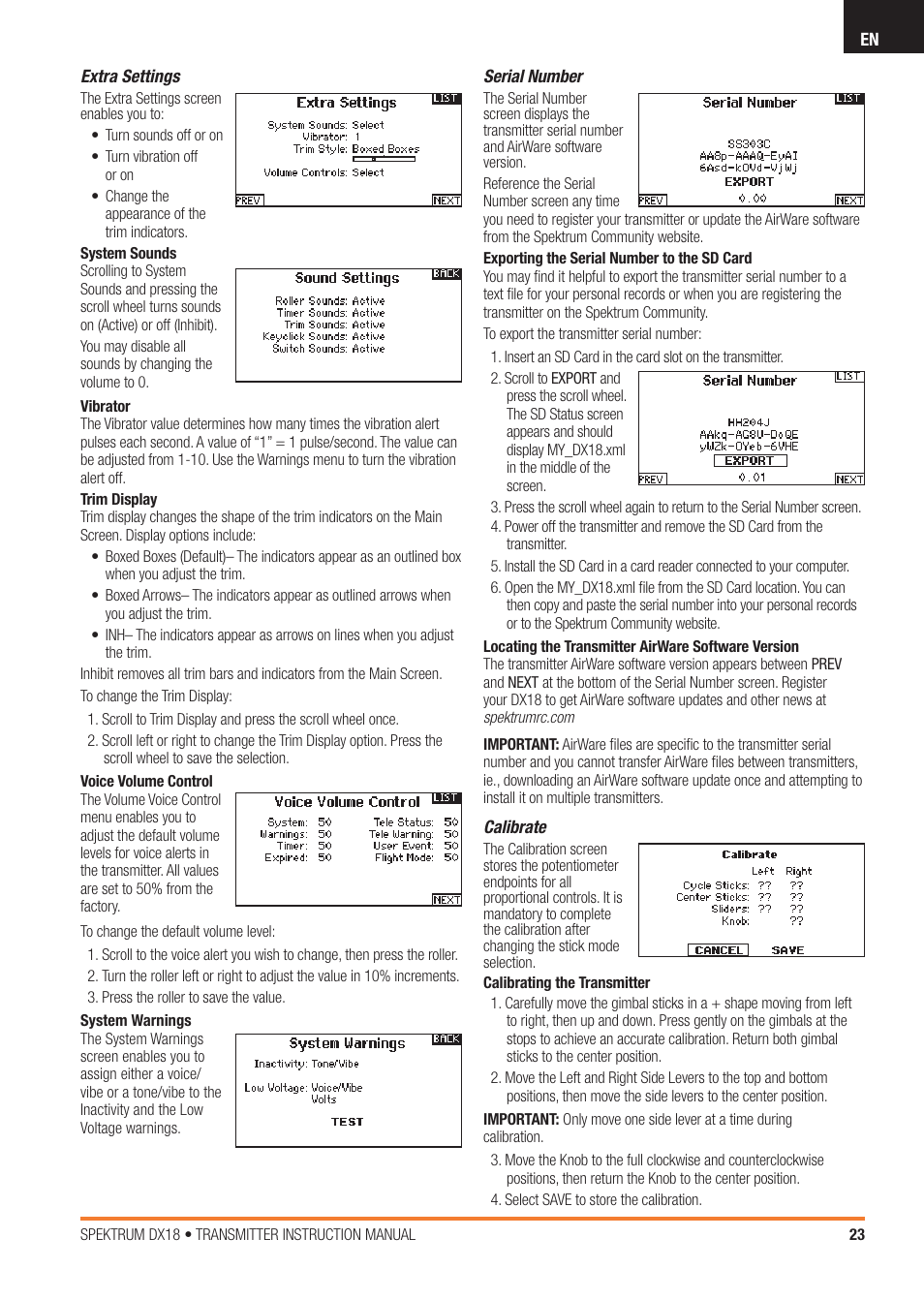 Spektrum SPM18100 DX18 User Manual | Page 23 / 47