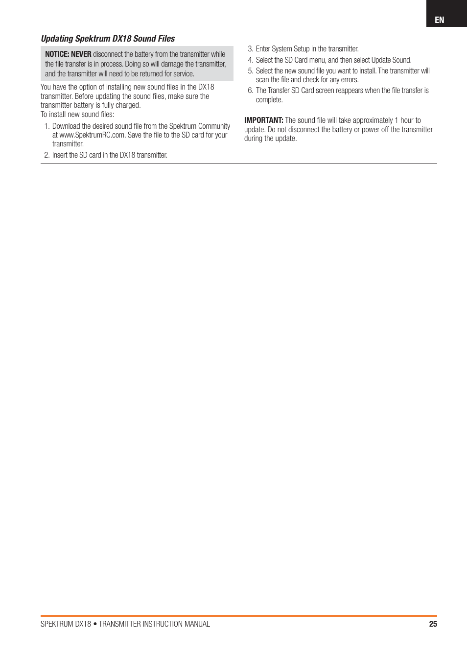 Spektrum SPM18100 DX18 User Manual | Page 25 / 47