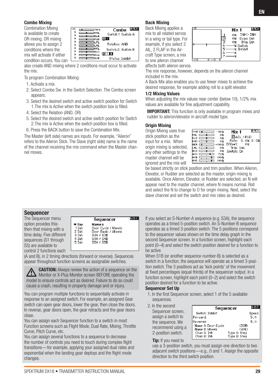 Sequencer | Spektrum SPM18100 DX18 User Manual | Page 29 / 47