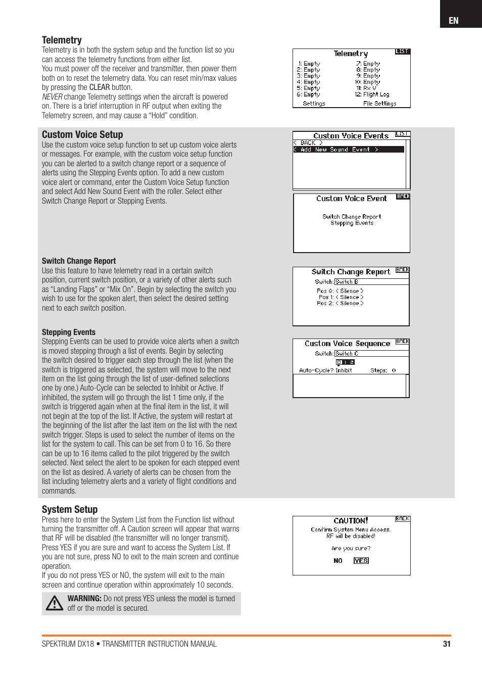 Spektrum SPM18100 DX18 User Manual | Page 31 / 47