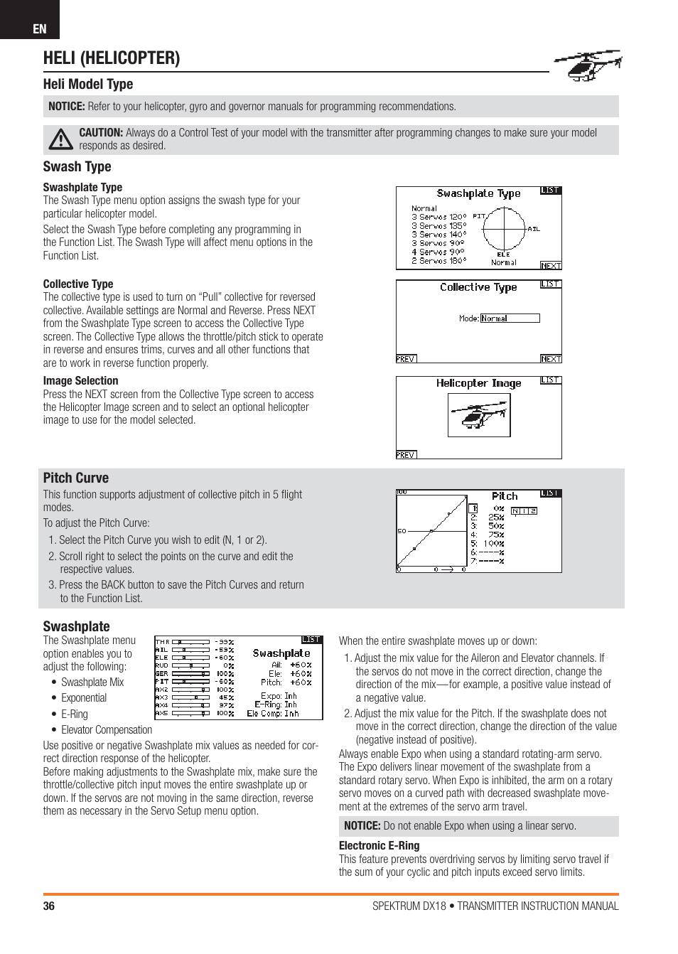 Heli (helicopter) | Spektrum SPM18100 DX18 User Manual | Page 36 / 47