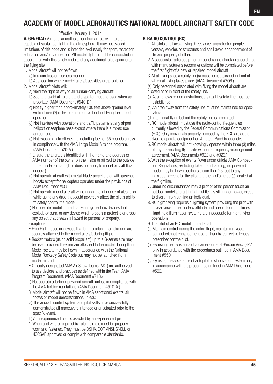 Spektrum SPM18100 DX18 User Manual | Page 45 / 47