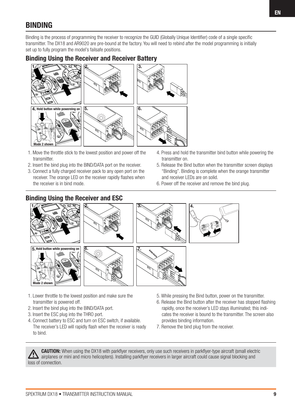 Binding | Spektrum SPM18100 DX18 User Manual | Page 9 / 47