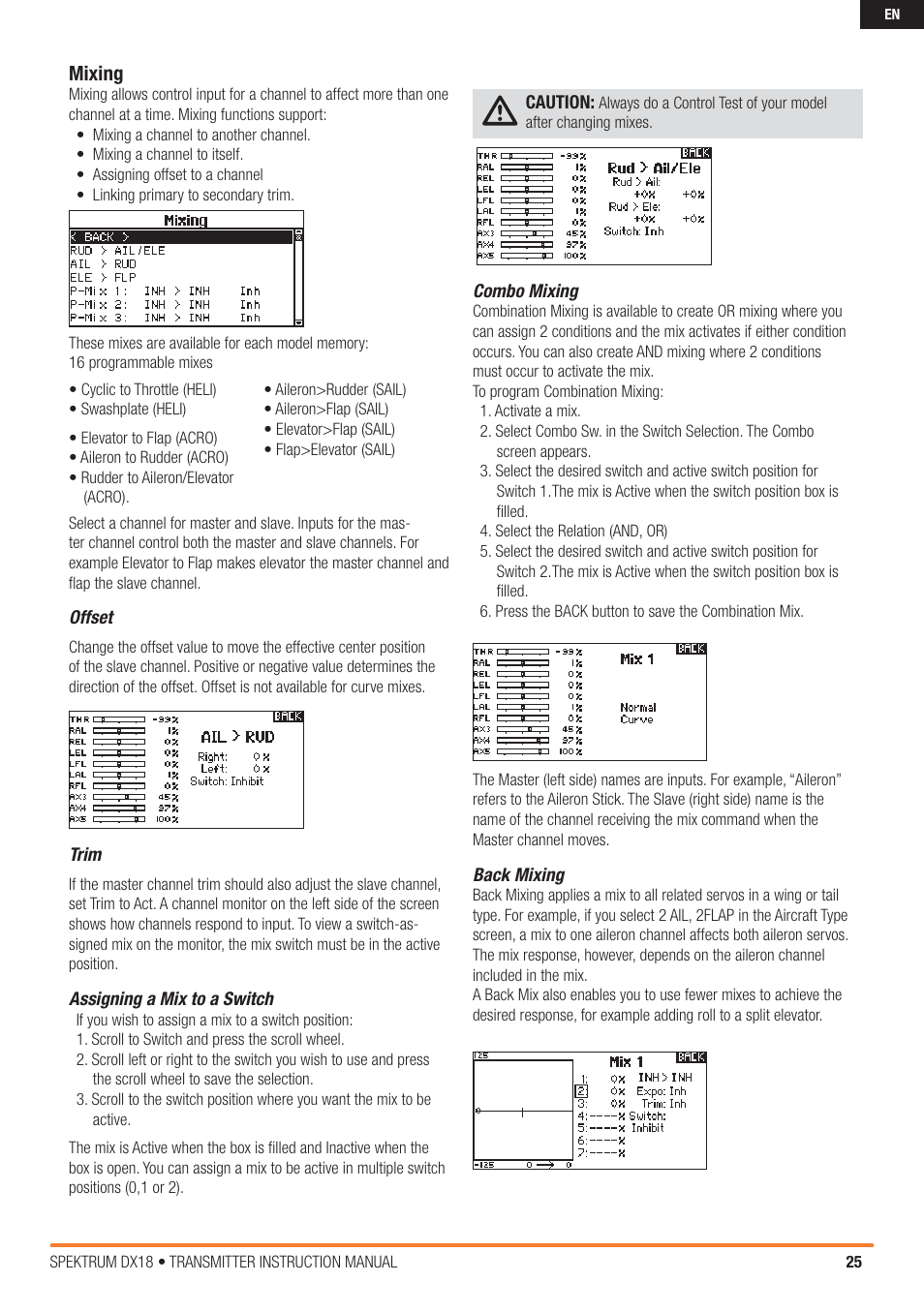 Mixing | Spektrum SPM18000 DX18 w/AR9020 TX/RX ONLY MD2 User Manual | Page 25 / 42