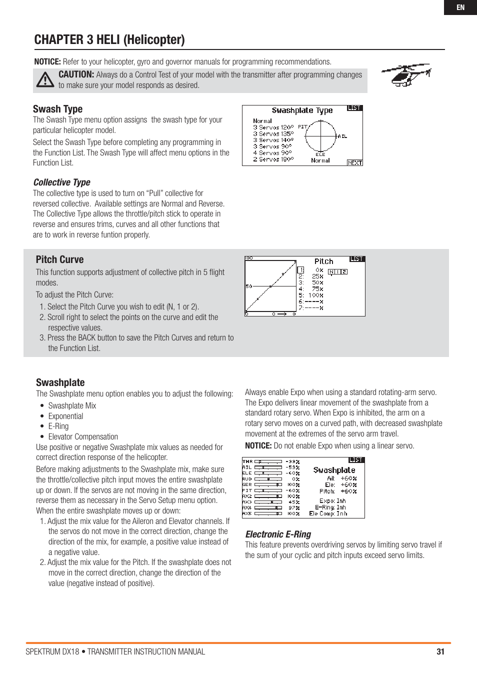 Chapter 3 heli (helicopter) | Spektrum SPM18000 DX18 w/AR9020 TX/RX ONLY MD2 User Manual | Page 31 / 42