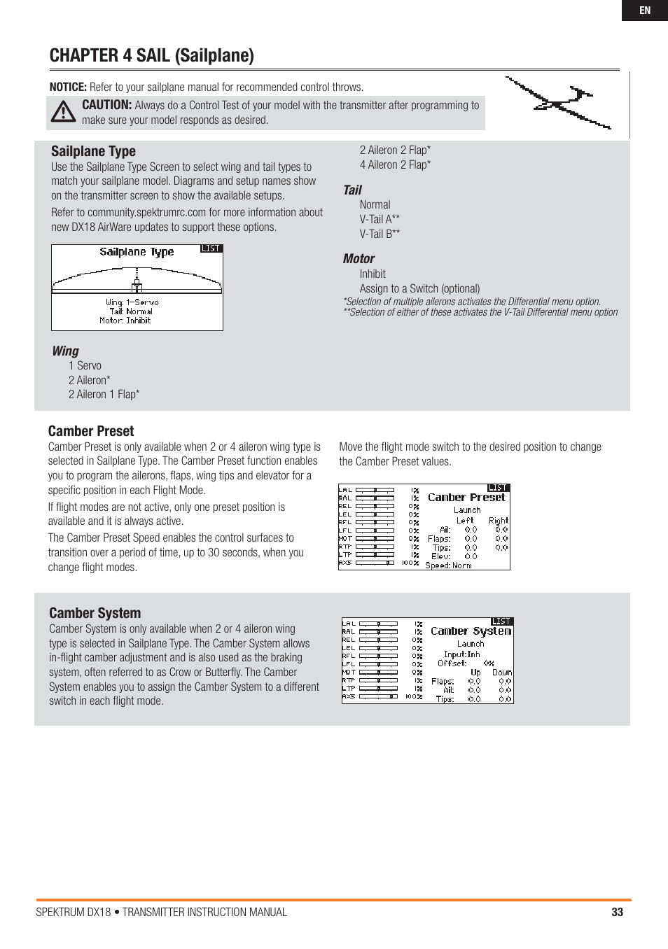 Chapter 4 sail (sailplane) | Spektrum SPM18000 DX18 w/AR9020 TX/RX ONLY MD2 User Manual | Page 33 / 42