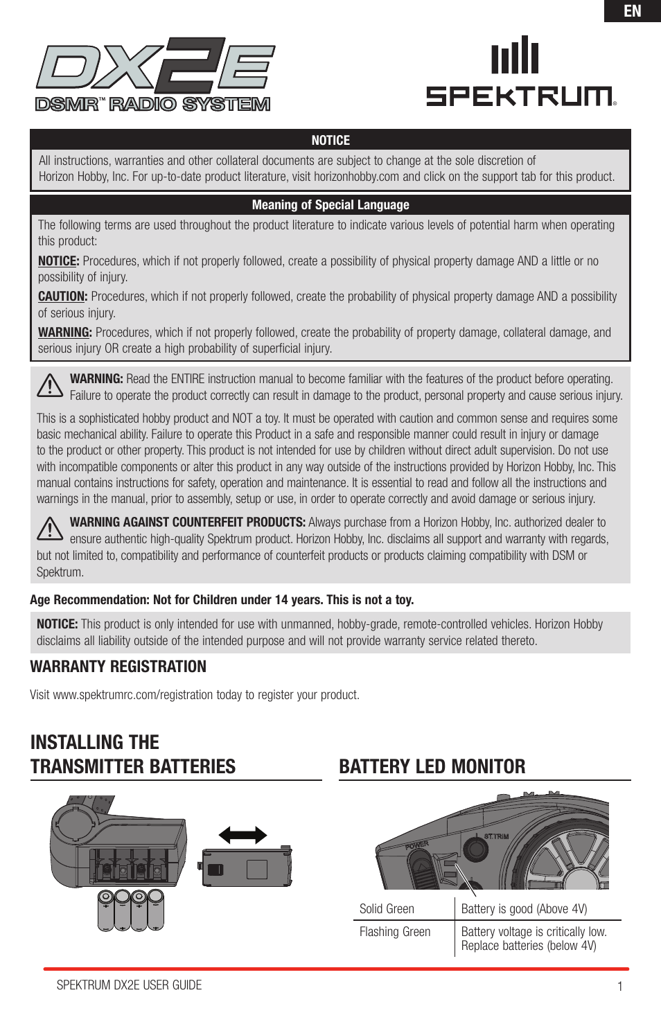Spektrum SPM2322 DX2E User Manual | 6 pages