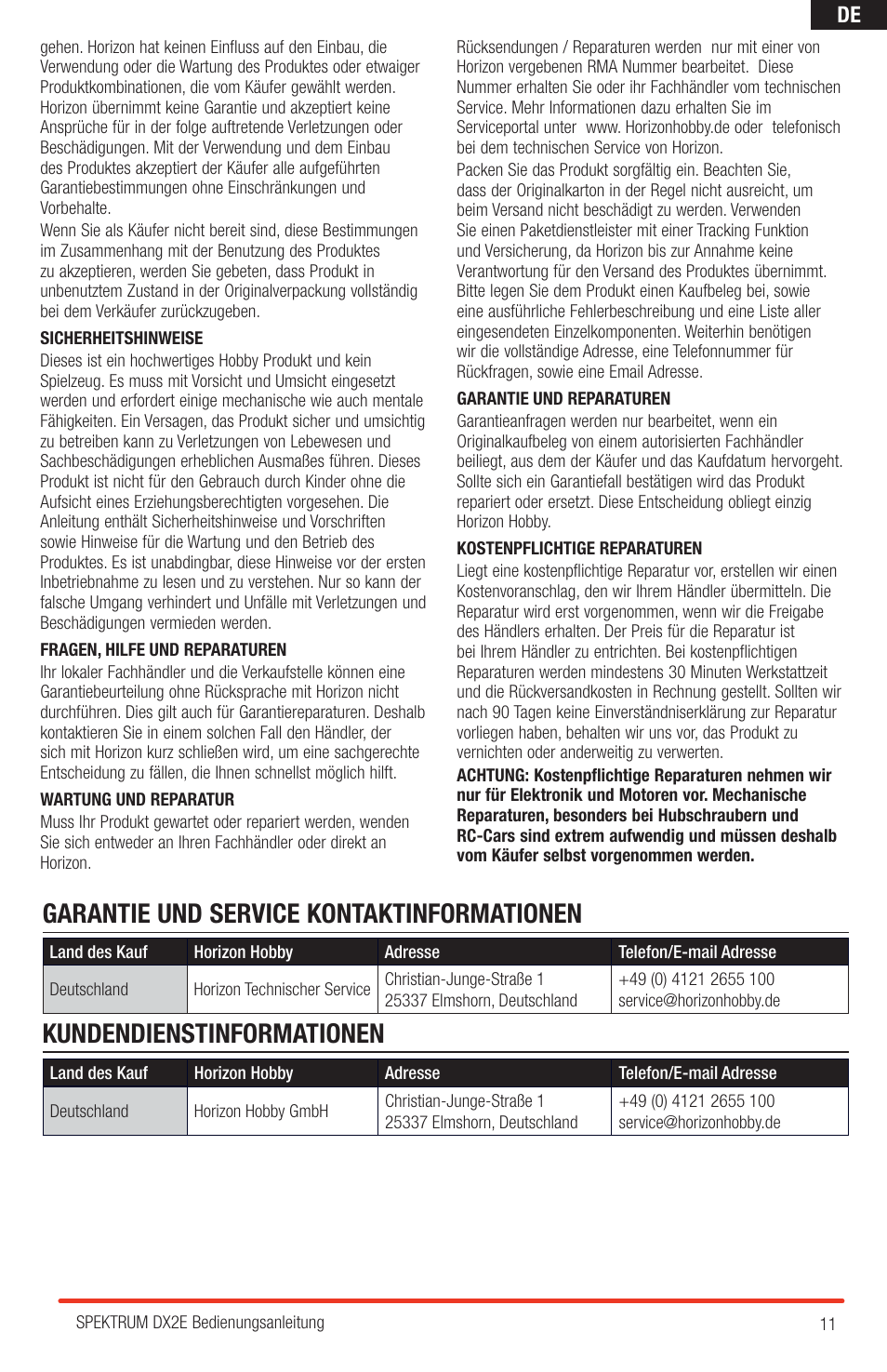 Spektrum SPM2310 DX2E User Manual | Page 11 / 24