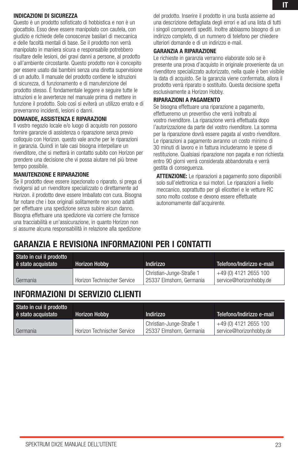 Spektrum SPM2310 DX2E User Manual | Page 23 / 24