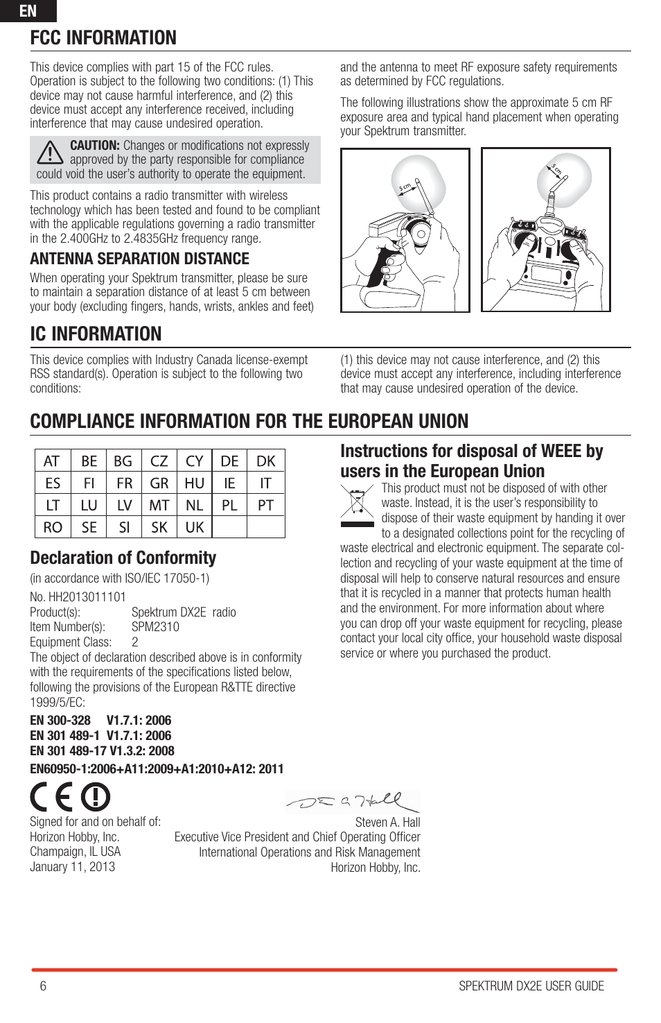 Ic information, Declaration of conformity | Spektrum SPM2310 DX2E User Manual | Page 6 / 24