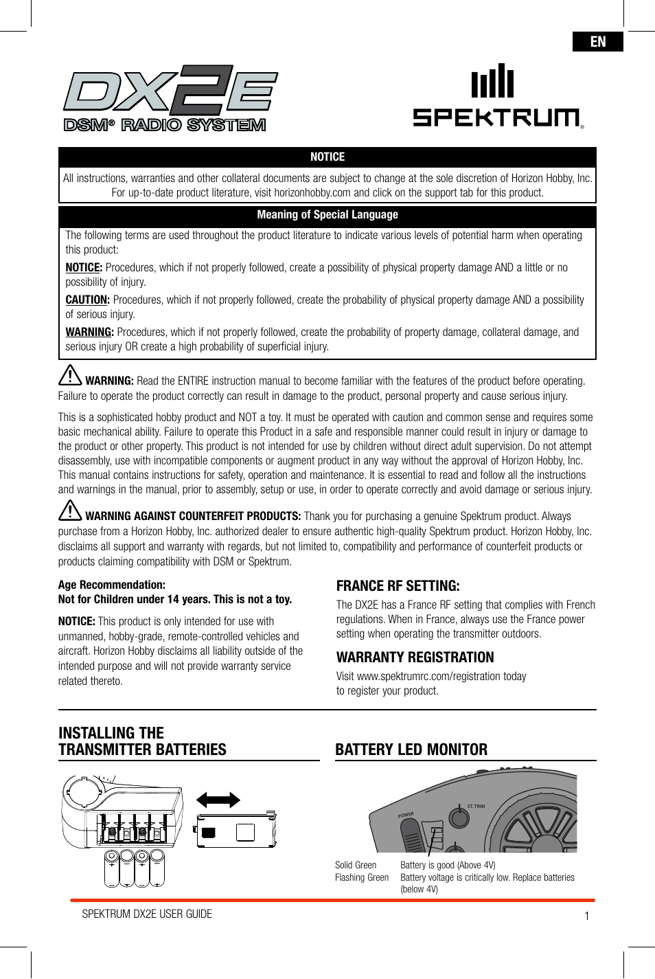 Spektrum SPM2300 DX2E User Manual | 24 pages
