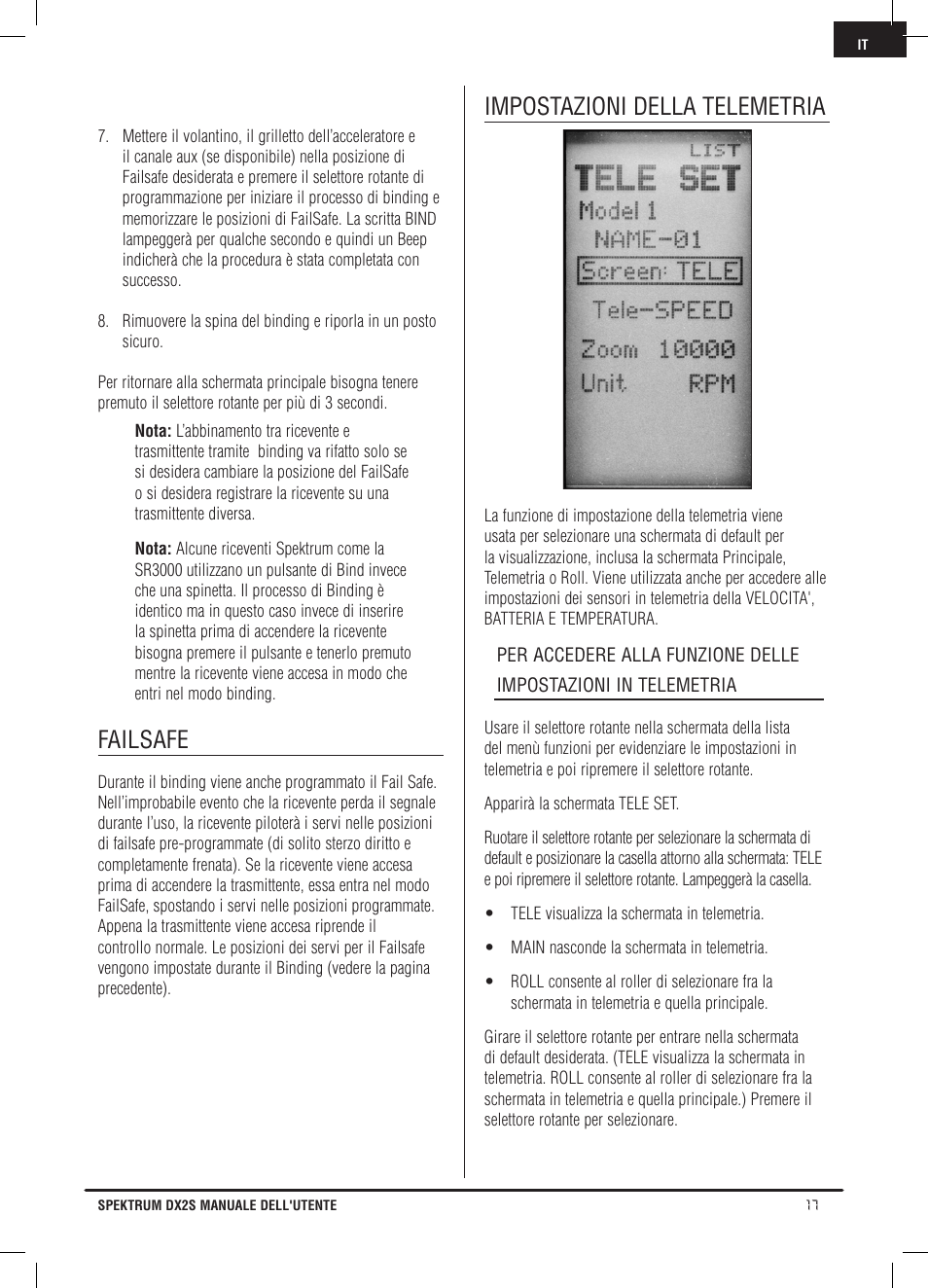 Failsafe, Impostazioni della telemetria | Spektrum SPM2121 DX2S User Manual | Page 101 / 112