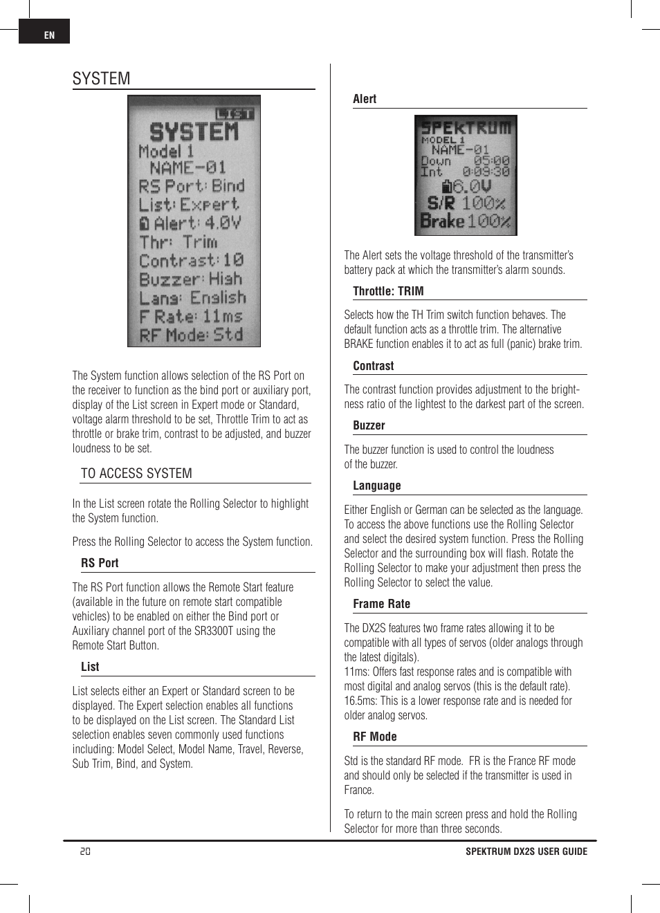 System | Spektrum SPM2121 DX2S User Manual | Page 20 / 112