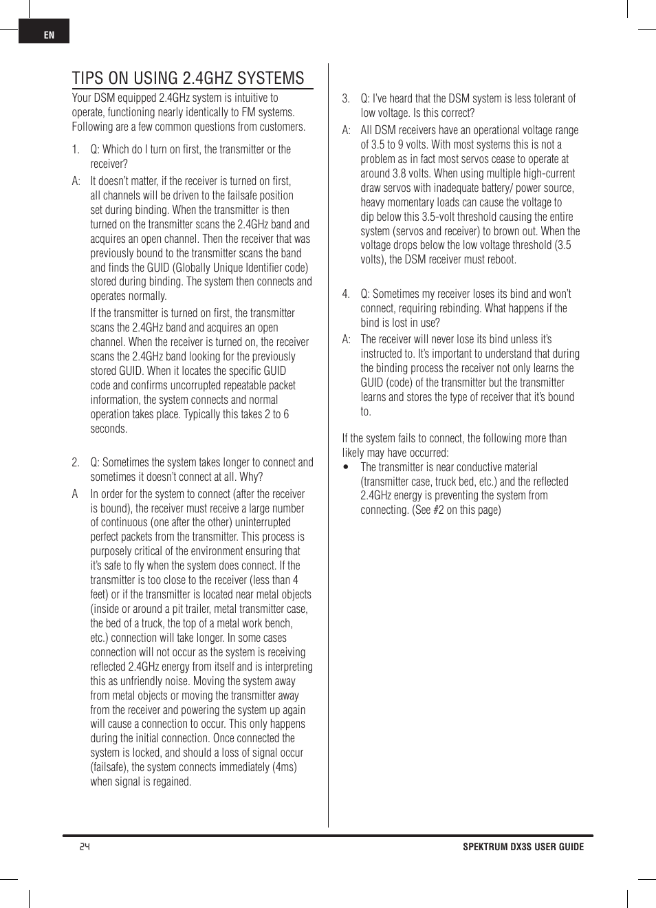 Tips on using 2.4ghz systems | Spektrum SPM2121 DX2S User Manual | Page 24 / 112