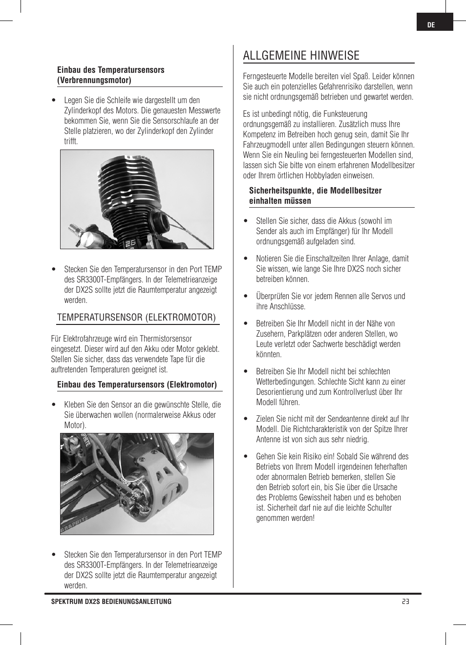 Allgemeine hinweise | Spektrum SPM2121 DX2S User Manual | Page 51 / 112