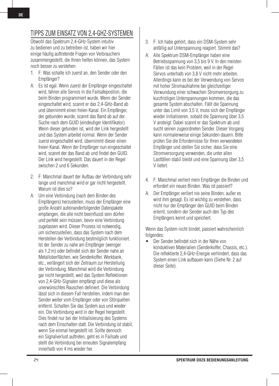 Tipps zum einsatz von 2,4-ghz-systemen | Spektrum SPM2121 DX2S User Manual | Page 52 / 112