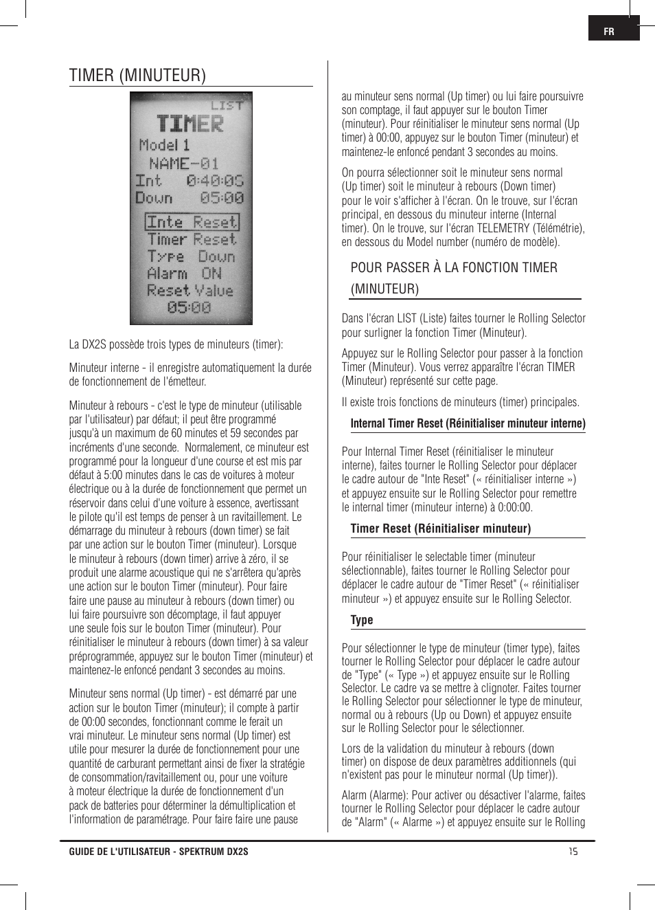 Timer (minuteur) | Spektrum SPM2121 DX2S User Manual | Page 71 / 112