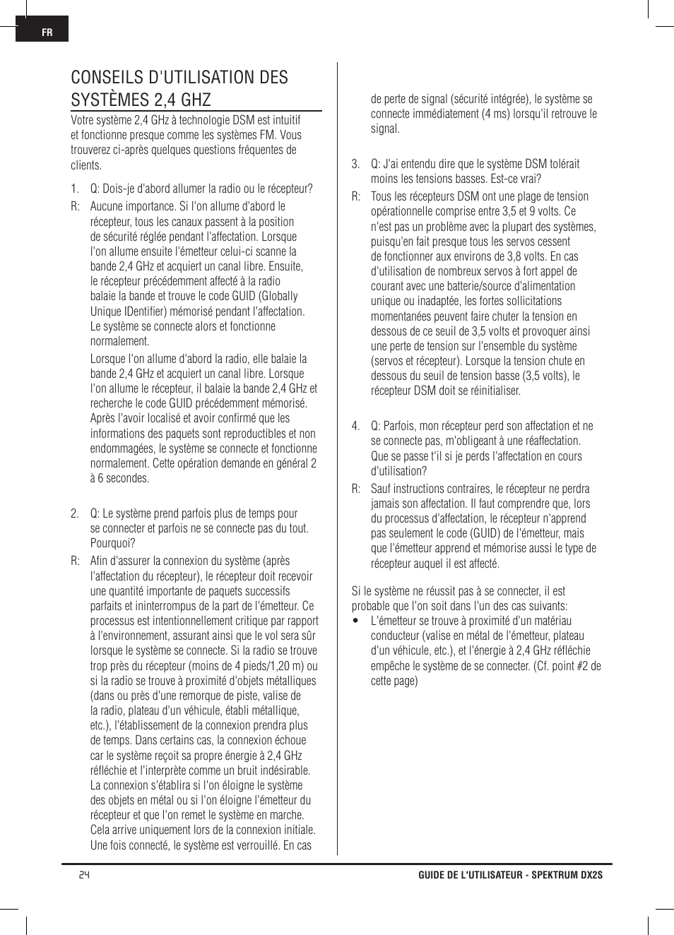 Conseils d'utilisation des systèmes 2,4 ghz | Spektrum SPM2121 DX2S User Manual | Page 80 / 112