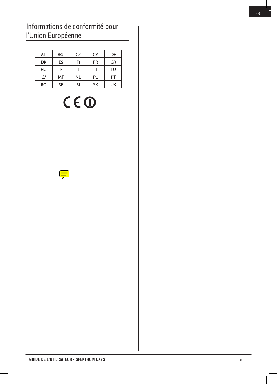 Informations de conformité pour l’union européenne | Spektrum SPM2121 DX2S User Manual | Page 83 / 112