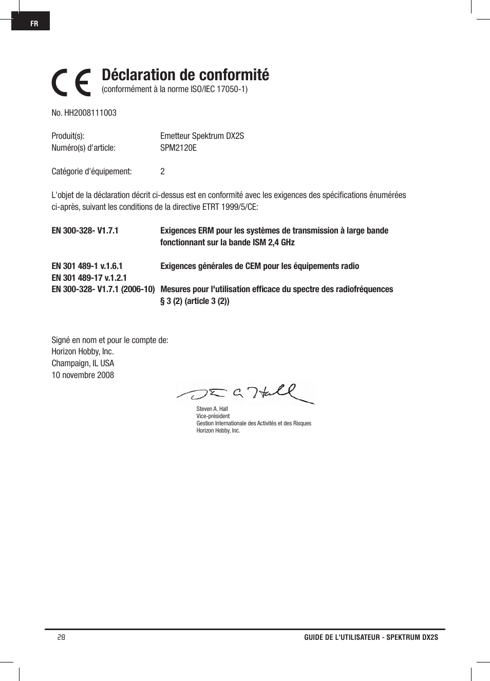 Déclaration de conformité | Spektrum SPM2121 DX2S User Manual | Page 84 / 112