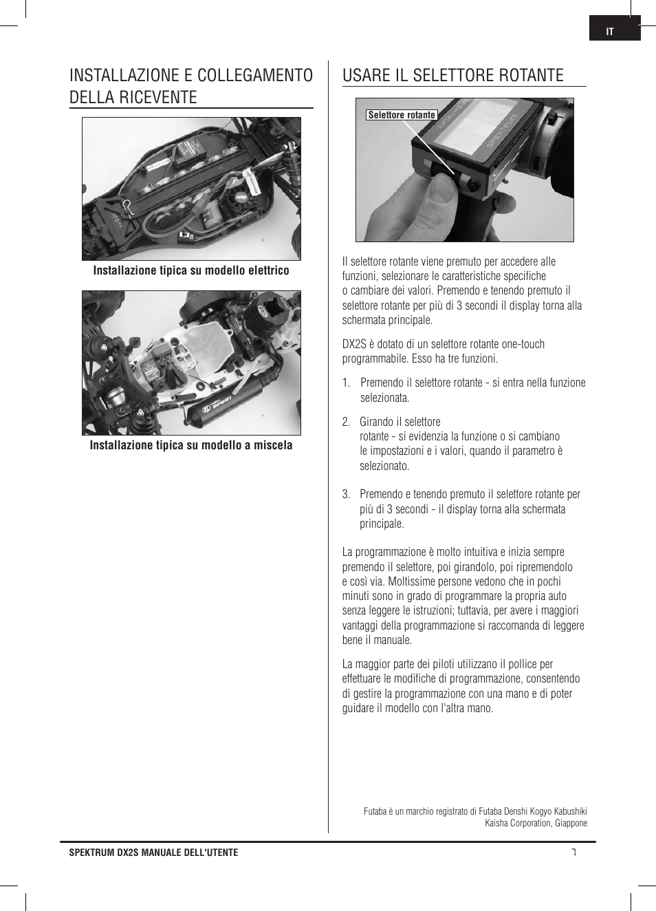 Installazione e collegamento della ricevente, Usare il selettore rotante | Spektrum SPM2121 DX2S User Manual | Page 91 / 112