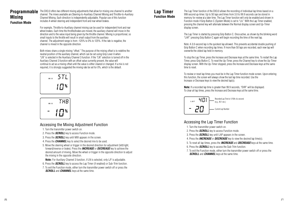 Lap timer, Programmable mixing | Spektrum SPM20320 DX3.0 User Manual | Page 14 / 20