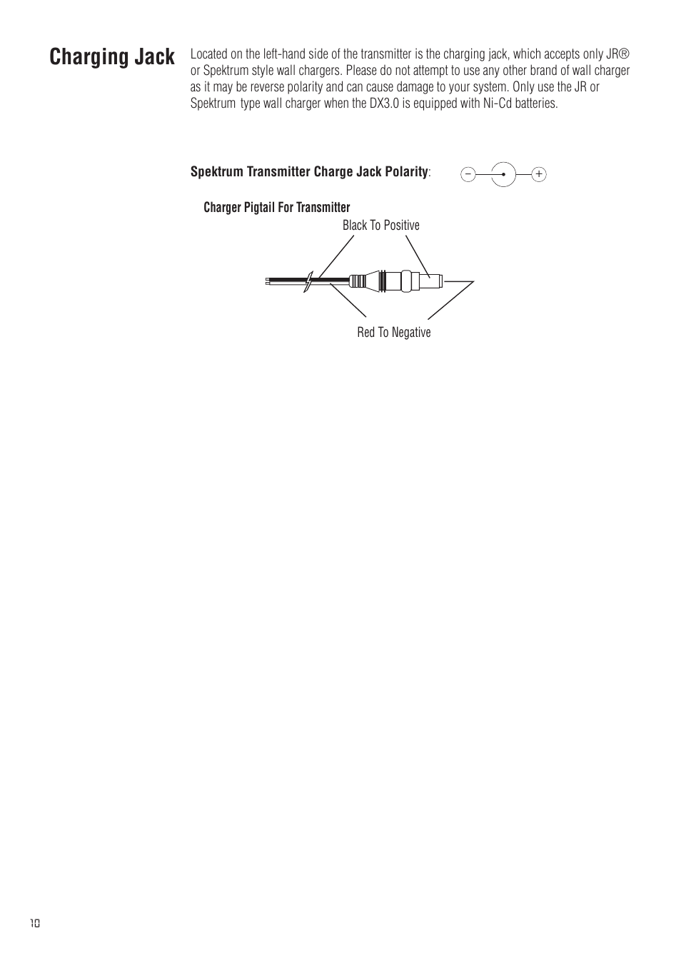Charging jack | Spektrum SPM20310 DX3.0 User Manual | Page 10 / 40