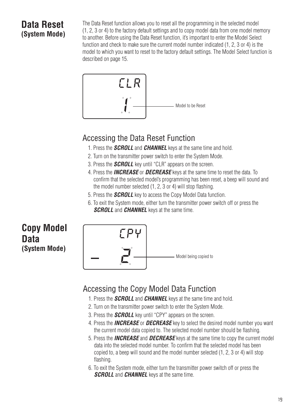 Data reset, Copy model data | Spektrum SPM20310 DX3.0 User Manual | Page 19 / 40