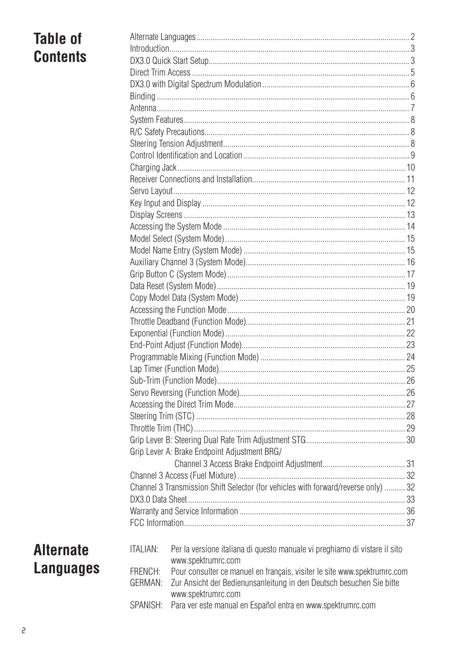 Spektrum SPM20310 DX3.0 User Manual | Page 2 / 40