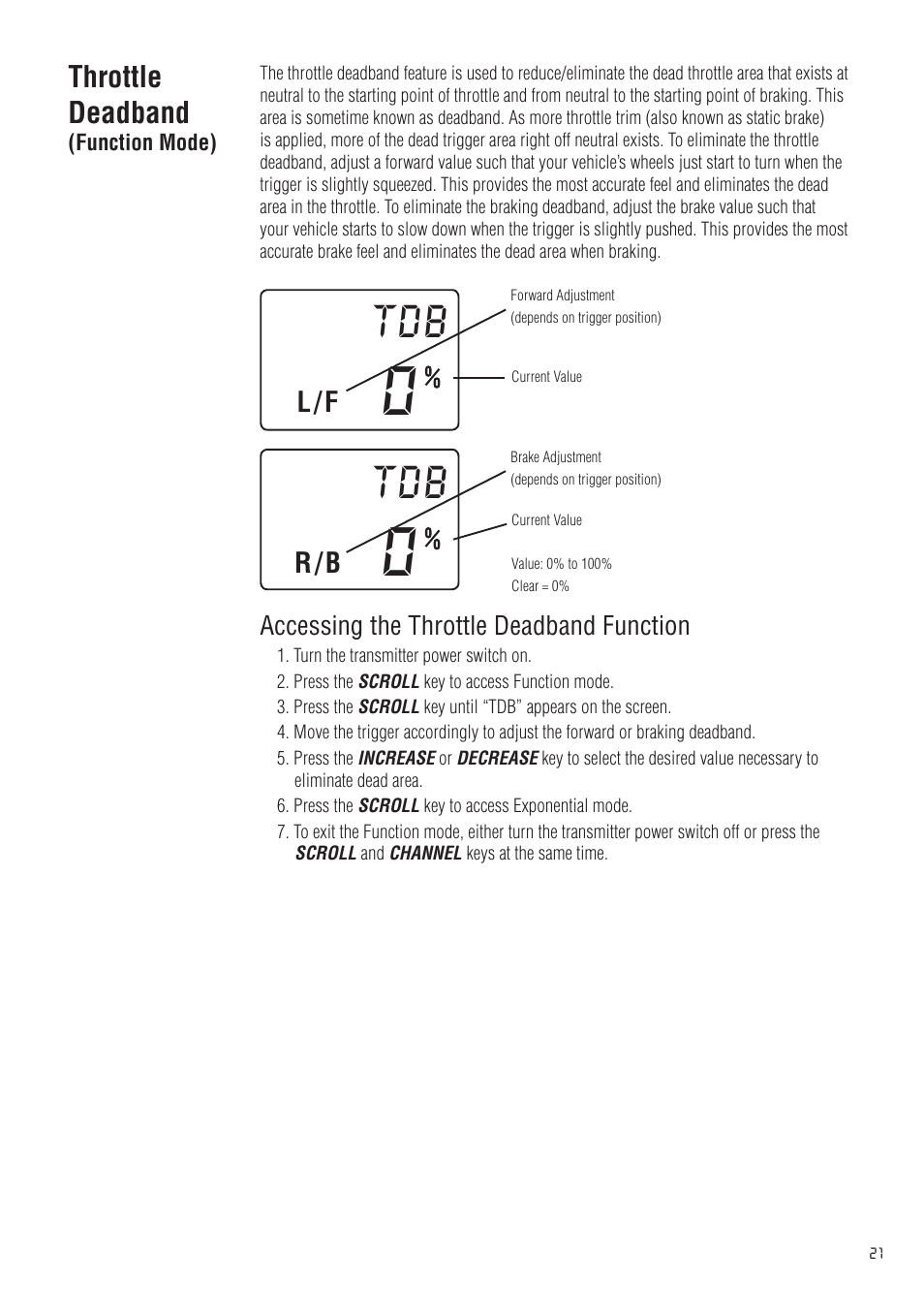 Throttle deadband | Spektrum SPM20310 DX3.0 User Manual | Page 21 / 40