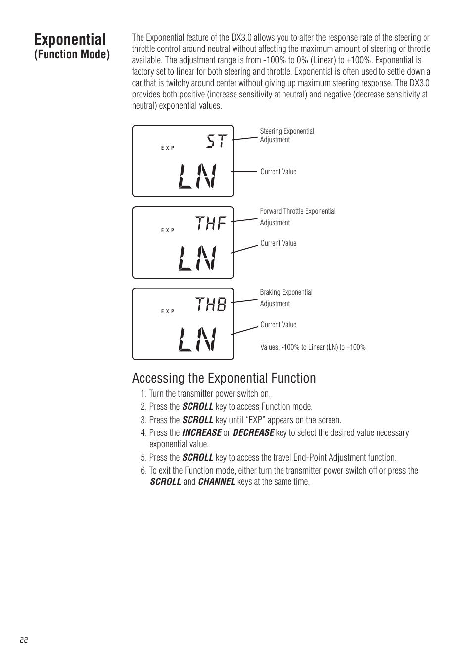 Exponential, Accessing the exponential function | Spektrum SPM20310 DX3.0 User Manual | Page 22 / 40