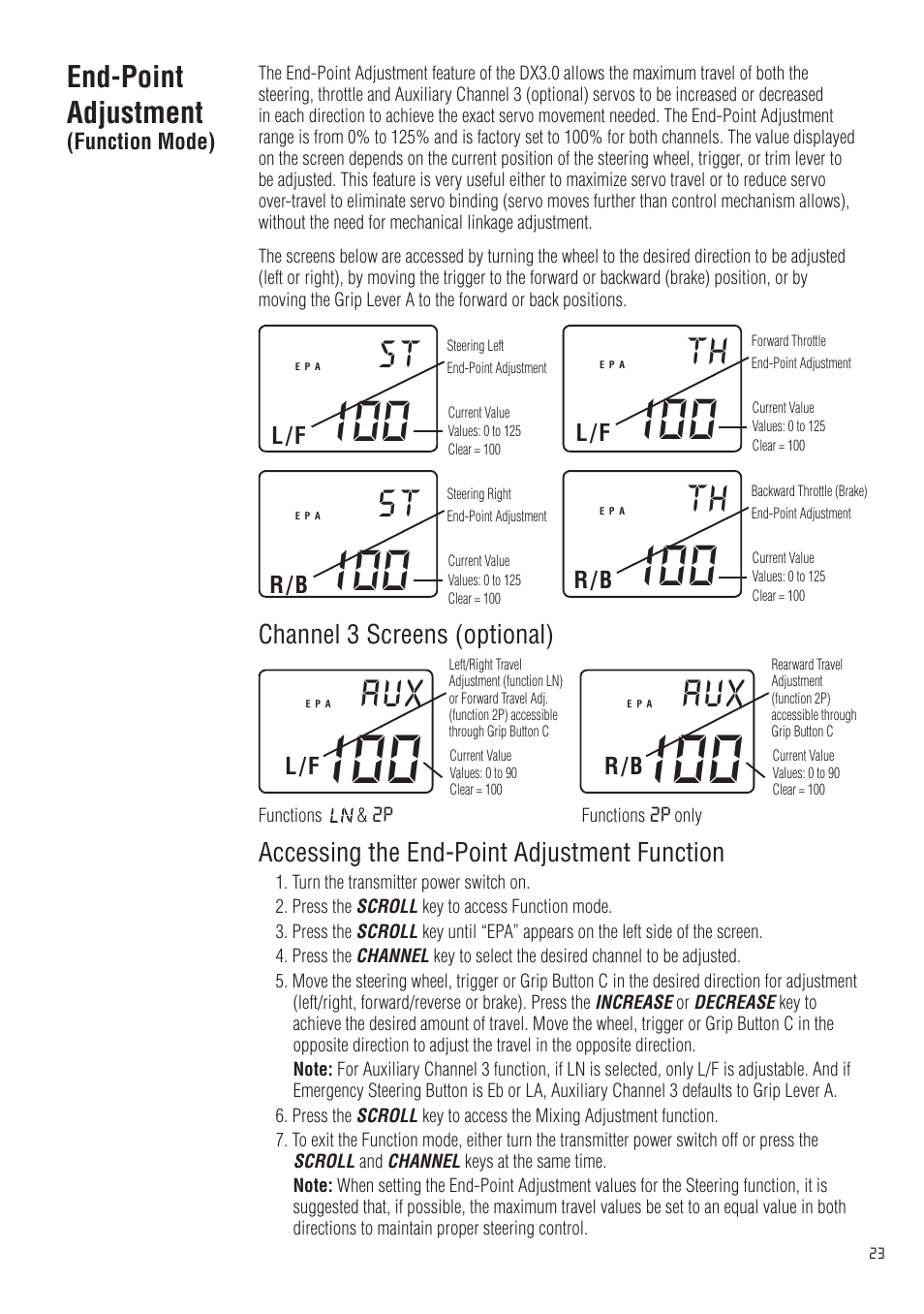 End-point adjustment | Spektrum SPM20310 DX3.0 User Manual | Page 23 / 40