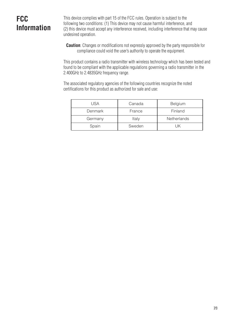 Fcc information | Spektrum SPM20310 DX3.0 User Manual | Page 39 / 40